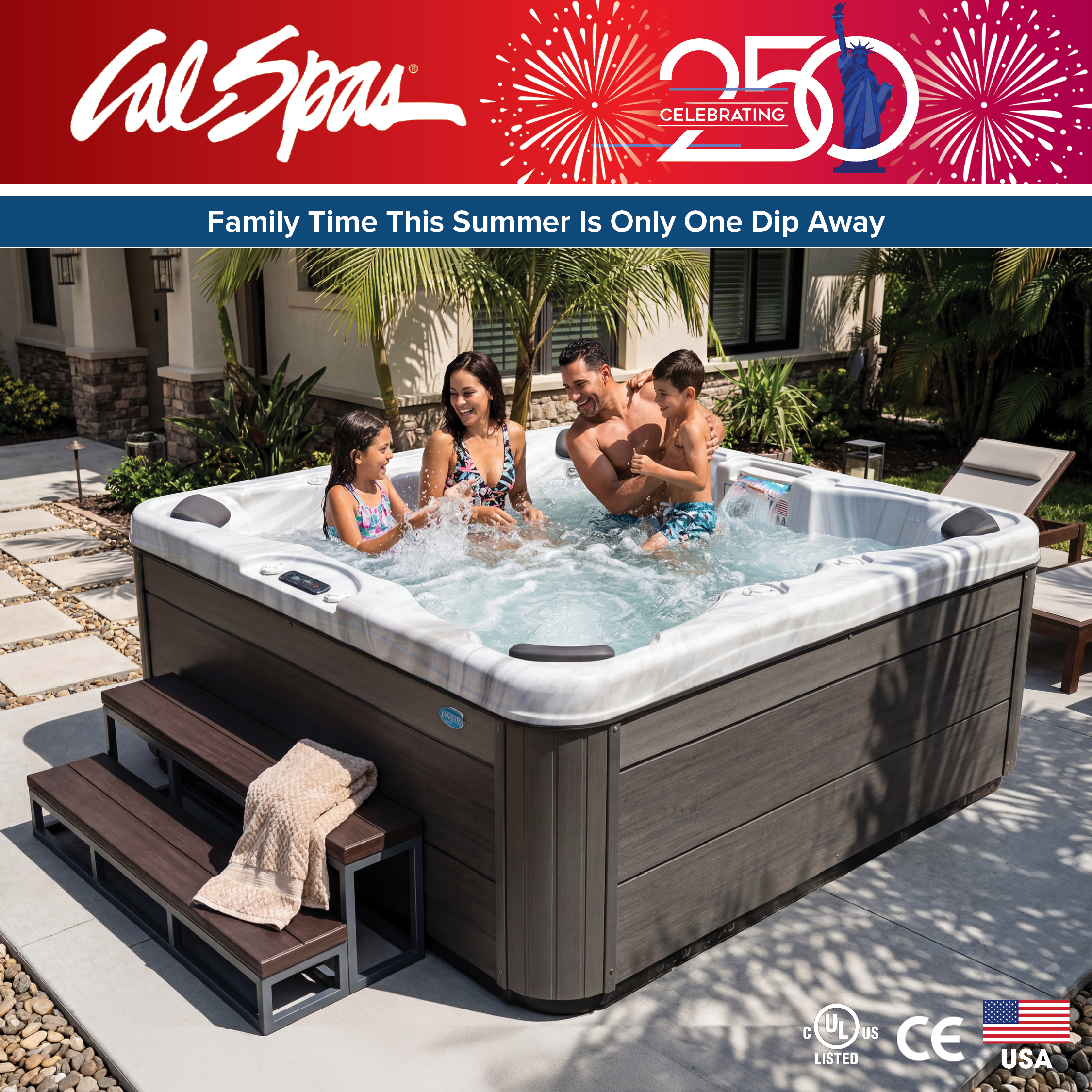 Calspas hot tub being used in a family setting - Iowa City